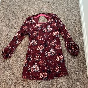 Maroon floral mini dress with sleeves